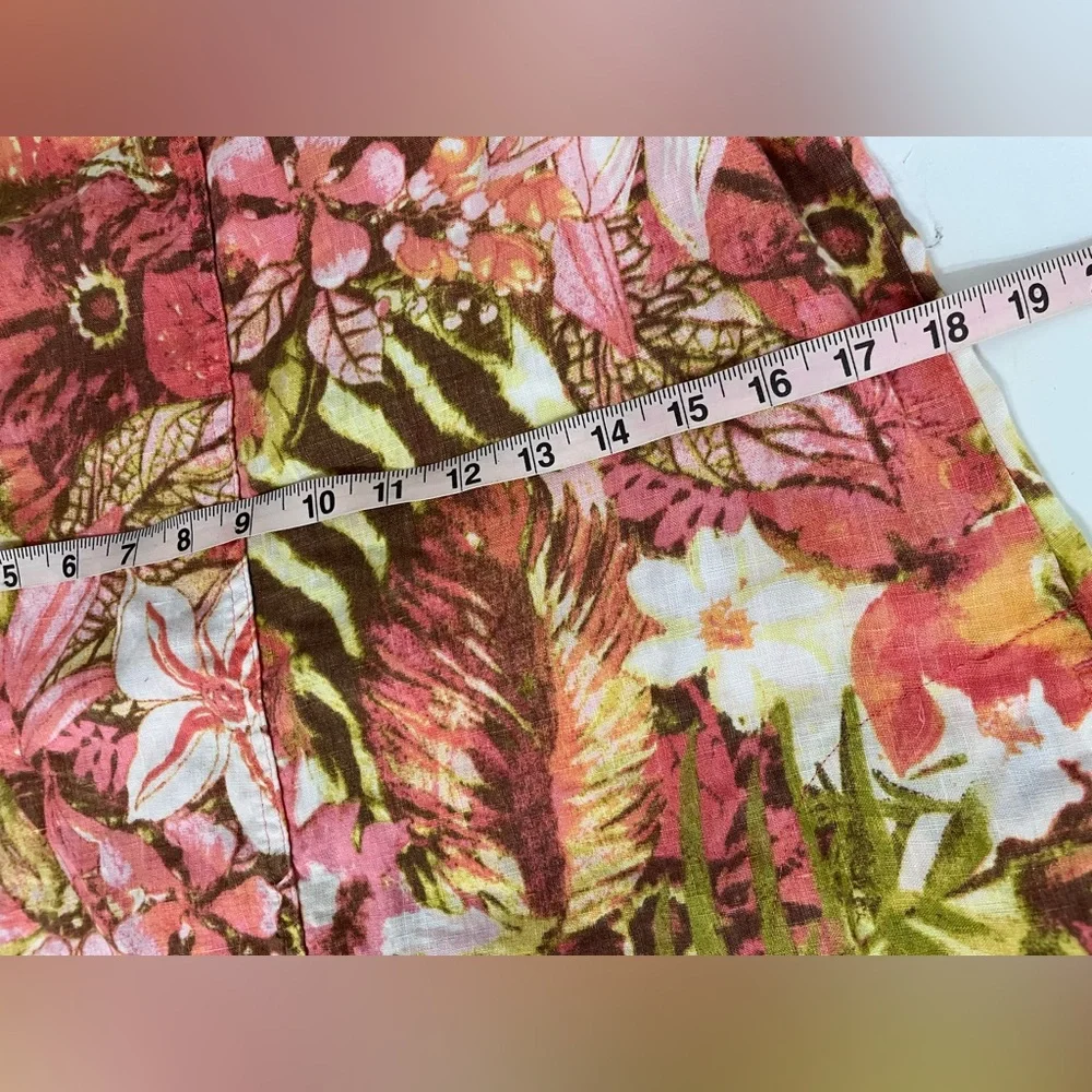 J. Jill Love Linen Pink Green Floral Sleeveless Dress Tropical Women’s S Petite - Picture 8 of 9